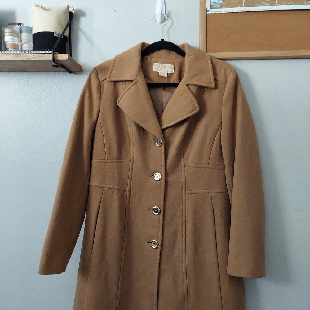 Micheal Kors Semi-Waist Defined Wool Blend Trench